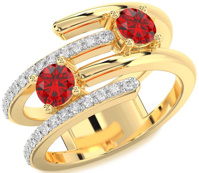 Diamond Ruby Gold Round Two Stone Birthstone Ring
