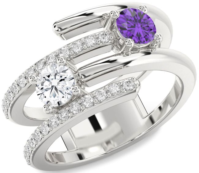 Diamond Silver Round Two Stone Promise Ring