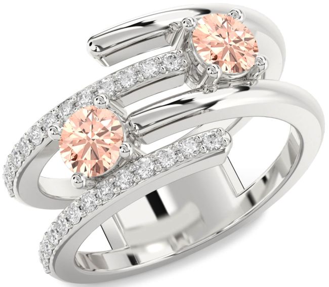 Diamond Morganite Silver Round Two Stone Ring