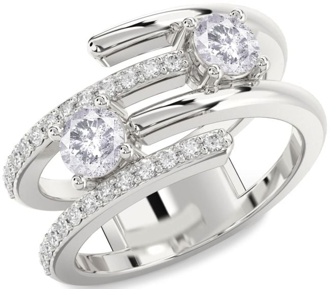 Salt & Pepper Diamond Silver Round Two Stone Ring