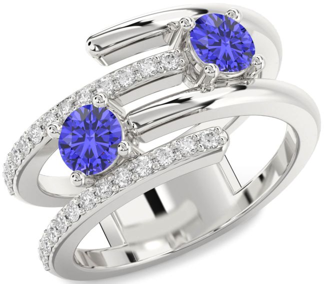Diamond Tanzanite Silver Round Two Stone Ring