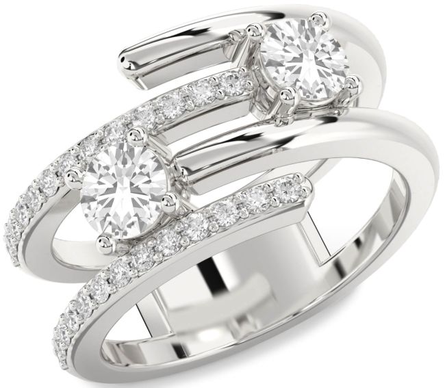 Diamond White Sapphire Silver Round Two Stone Ring