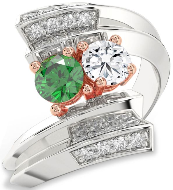 Diamond Platinum & Rose Gold Round Two Stone Promise Ring