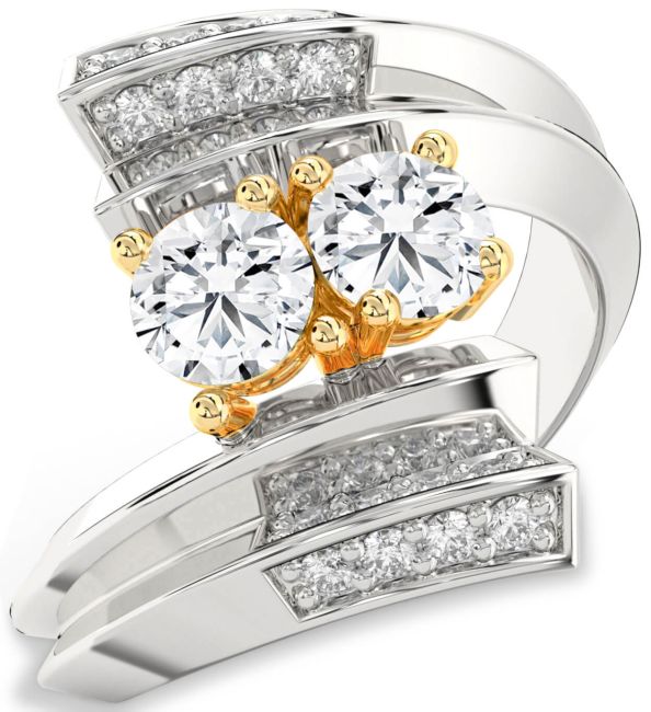 Diamond Silver & 10K gold Round Two Stone Ring