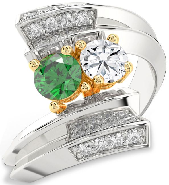 Diamond Platinum & Yellow Gold Round Two Stone Promise Ring