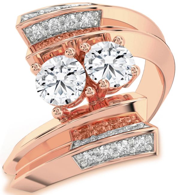 Diamond Rose Gold Round Two Stone Ring