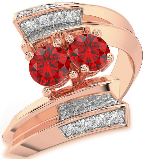 Diamond Ruby Rose Gold Round Two Stone Birthstone Ring
