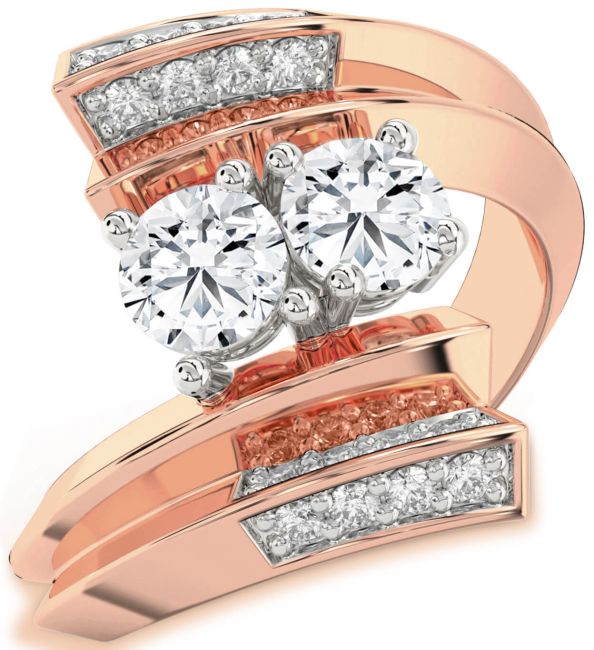 Diamond White Rose Gold Round Two Stone Ring