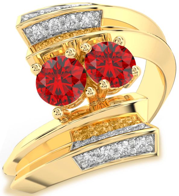 Diamond Ruby Gold Round Two Stone Birthstone Ring