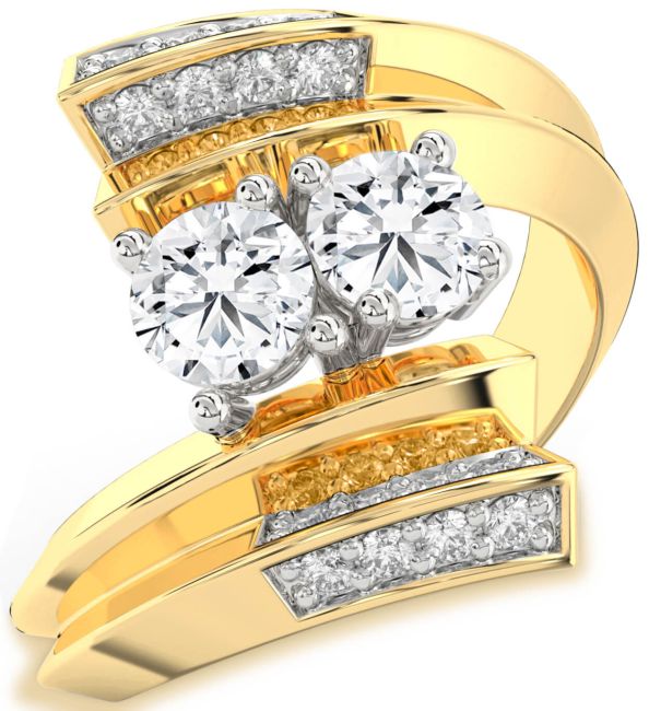 Diamond Platinum & Yellow Gold Round Two Stone Ring