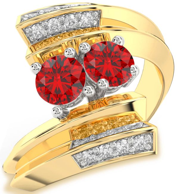 Diamond Ruby Gold Silver Round Two Stone Birthstone Ring