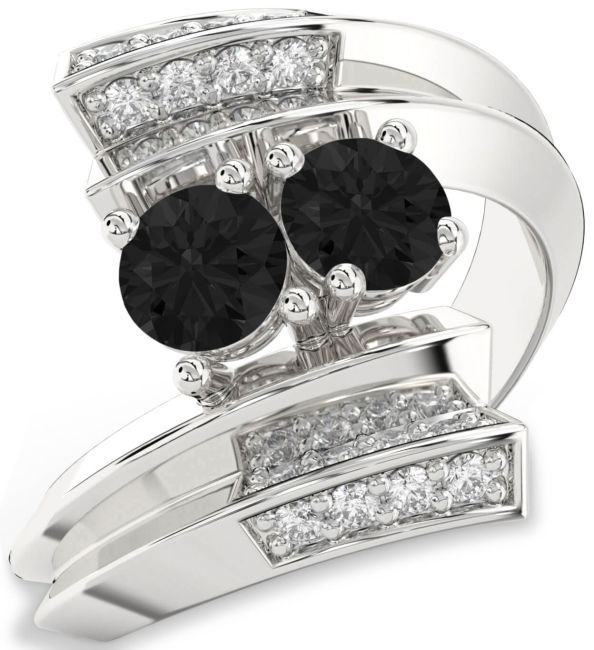 Black Diamond Platinum Round Two Stone Ring