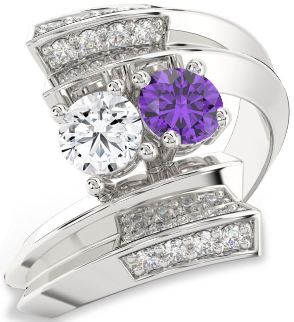 Diamond Silver Round Two Stone Promise Ring