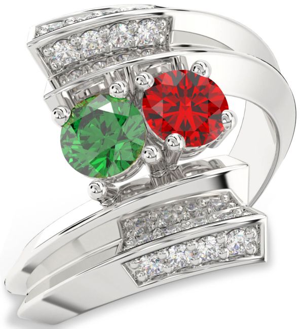 Diamond Silver Round Two Stone Promise Ring
