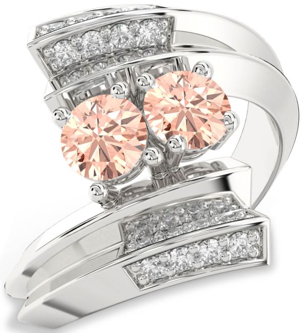 Diamond Morganite Platinum Round Two Stone Ring