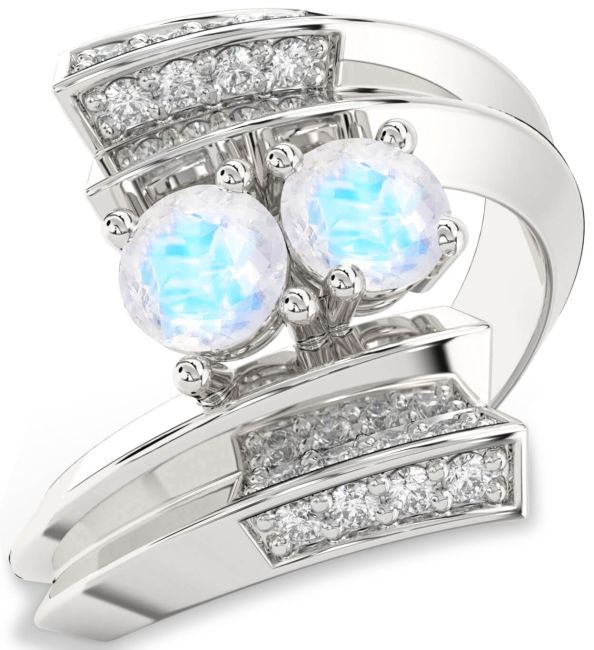 Diamond Moonstone Platinum Round Two Stone Ring