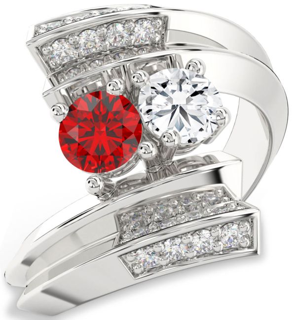Diamond Silver Round Two Stone Promise Ring