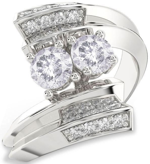 Salt & Pepper Diamond Platinum Round Two Stone Ring