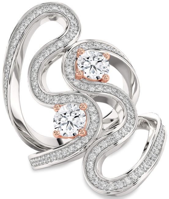 Diamond Platinum & Rose Gold Round Two Stone Pave Ring