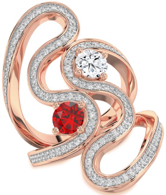Diamond Rose Gold Round Two Stone Pave Promise Ring