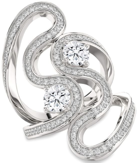 Diamond Platinum Round Two Stone Pave Ring