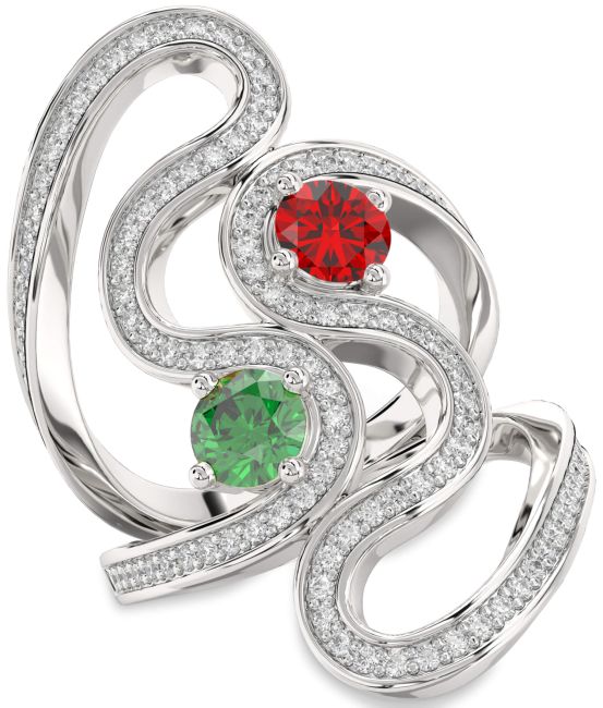Diamond Silver Round Two Stone Pave Promise Ring
