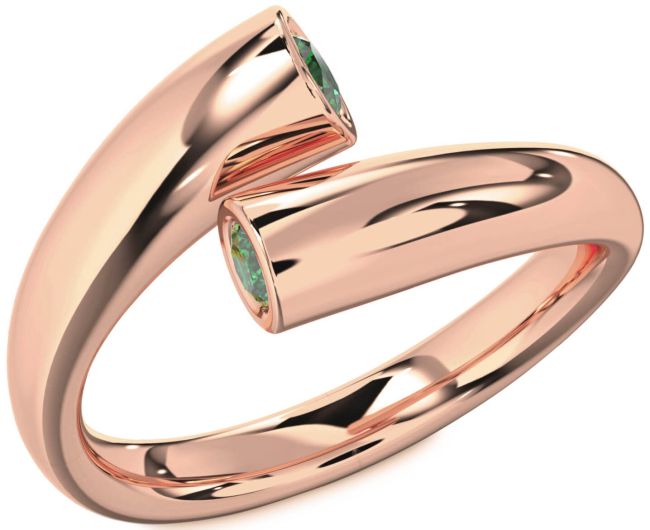 Emerald Rose Gold Round Two Stone Birthstone Ring