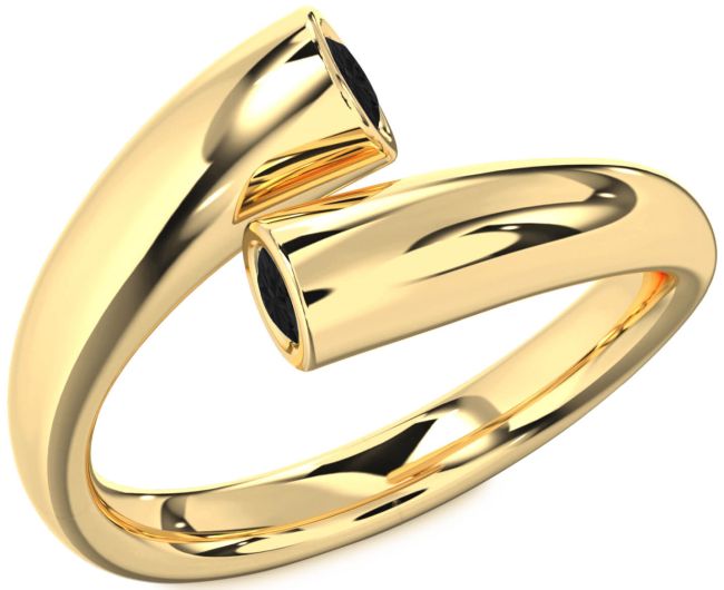 Black Diamond Gold Silver Round Two Stone Ring