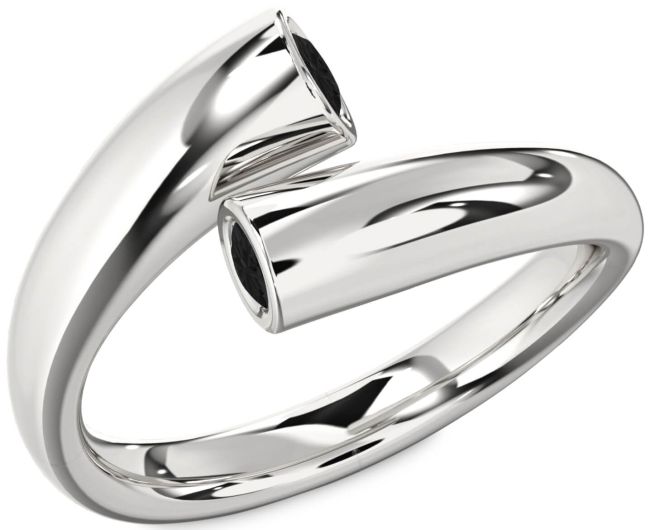 Black Diamond Silver Round Two Stone Ring