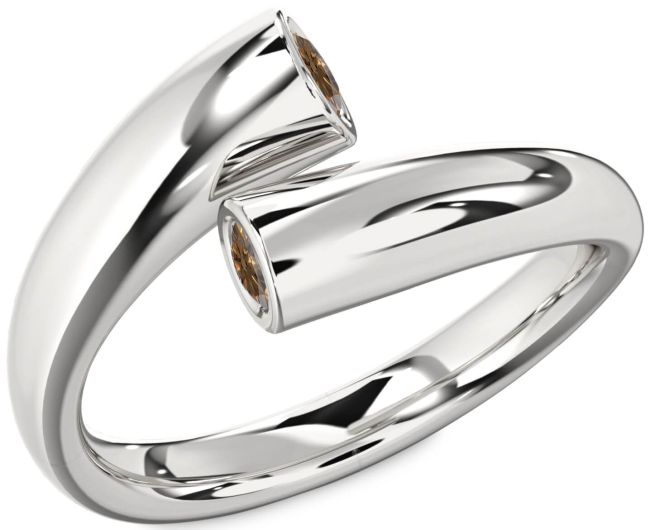 Chocolate Brown Diamond Silver Round Two Stone Ring