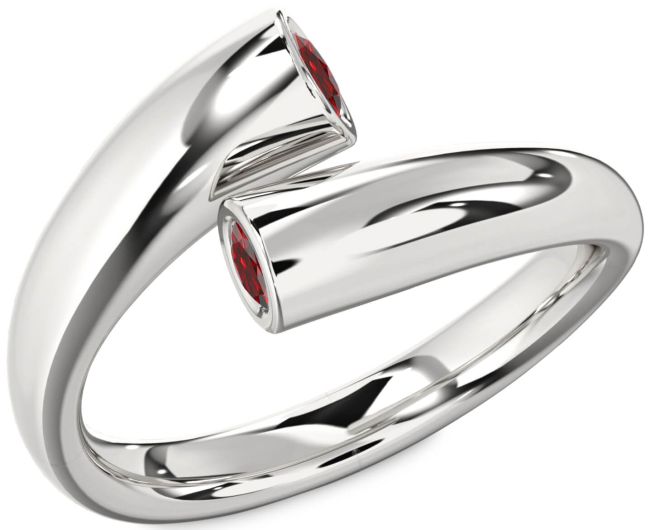 Garnet Silver Round Two Stone Birthstone Ring