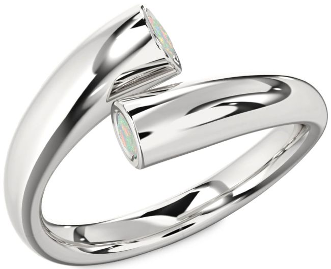 Opal Silver Round Two Stone Birthstone Ring