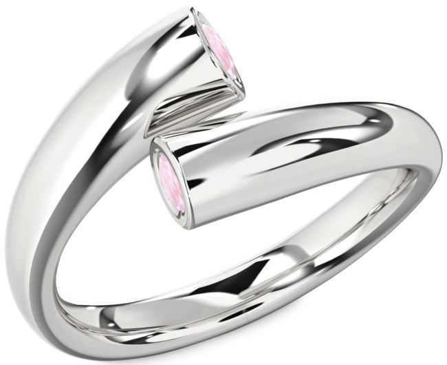 Rose Quartz Silver Round Two Stone Ring