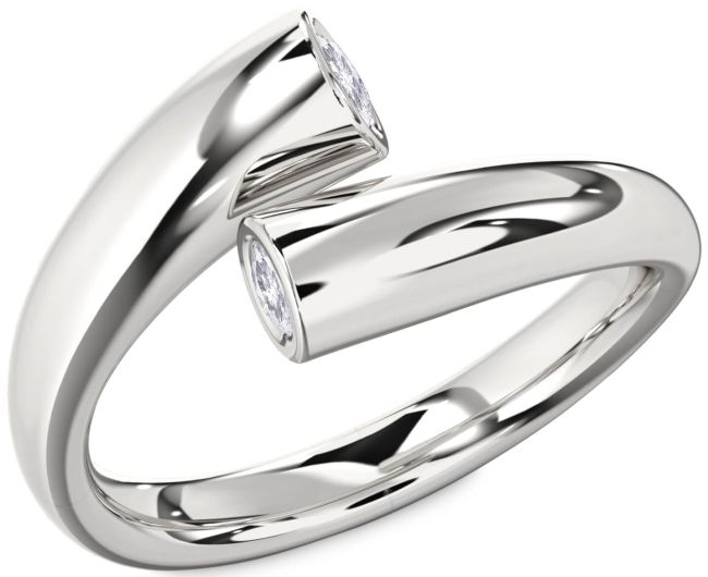 Salt & Pepper Diamond Silver Round Two Stone Ring