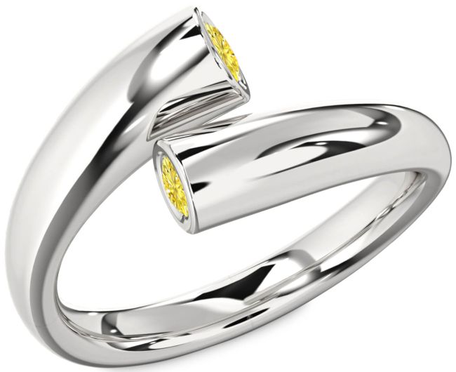 Yellow Diamond Silver Round Two Stone Ring