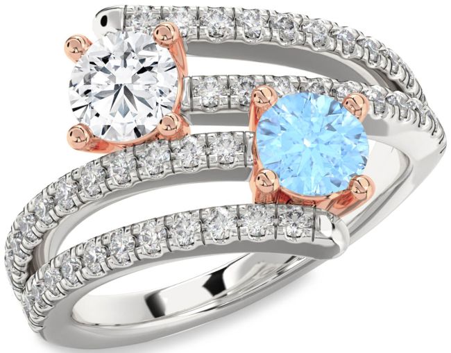 Diamond Silver & 10K Rose Gold Round Two Stone Promise Ring