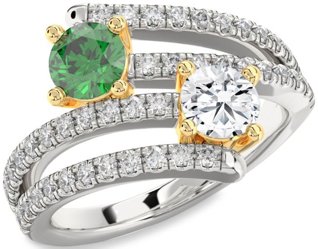 Diamond Gold Silver Round Two Stone Promise Ring