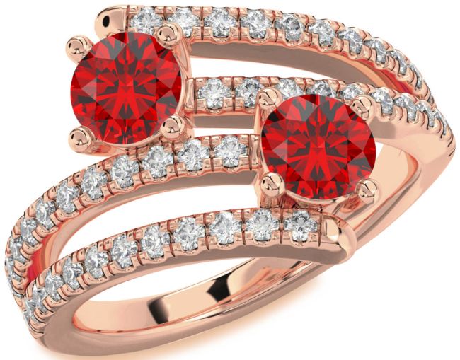 Diamond Ruby Rose Gold Round Two Stone Birthstone Ring