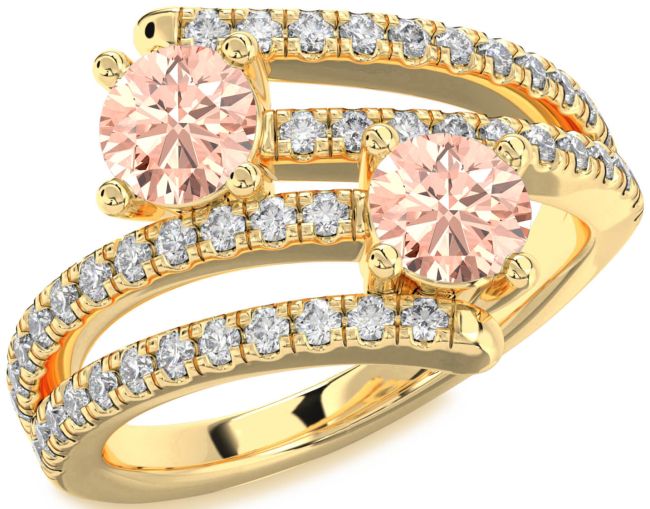 Diamond Morganite Gold Round Two Stone Ring