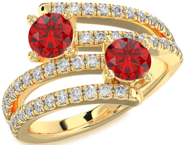 Diamond Ruby Gold Round Two Stone Birthstone Ring