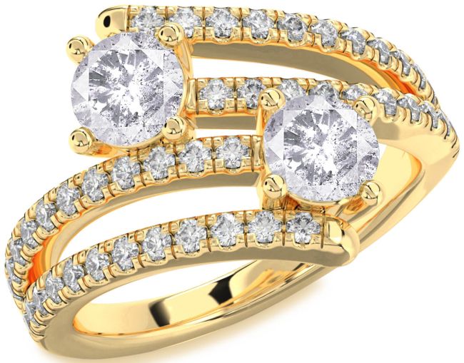 Salt & Pepper Diamond Gold Round Two Stone Ring
