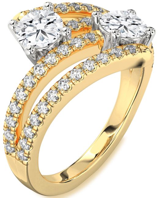 Lab Diamond Gold Silver Round Two Stone Ring