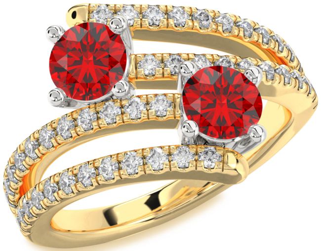 Diamond Ruby Gold Silver Round Two Stone Birthstone Ring