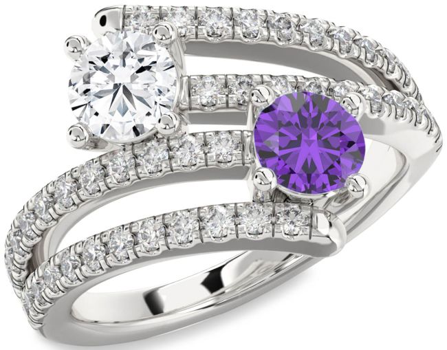 Diamond Silver Round Two Stone Promise Ring