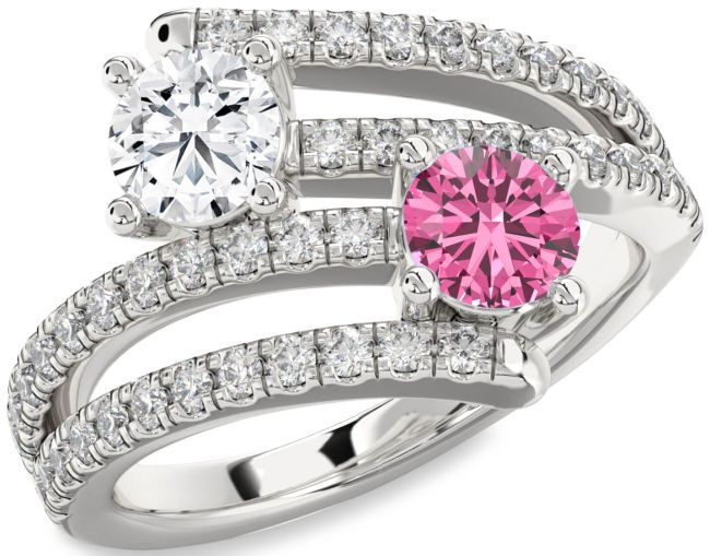 Diamond Silver Round Two Stone Promise Ring