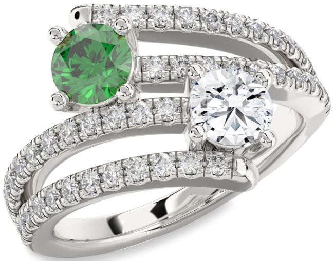 Diamond Silver Round Two Stone Promise Ring