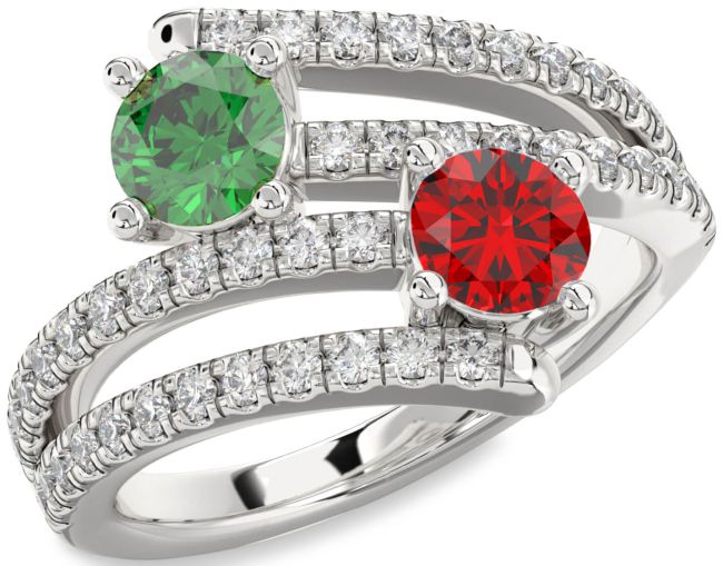 Diamond Silver Round Two Stone Promise Ring
