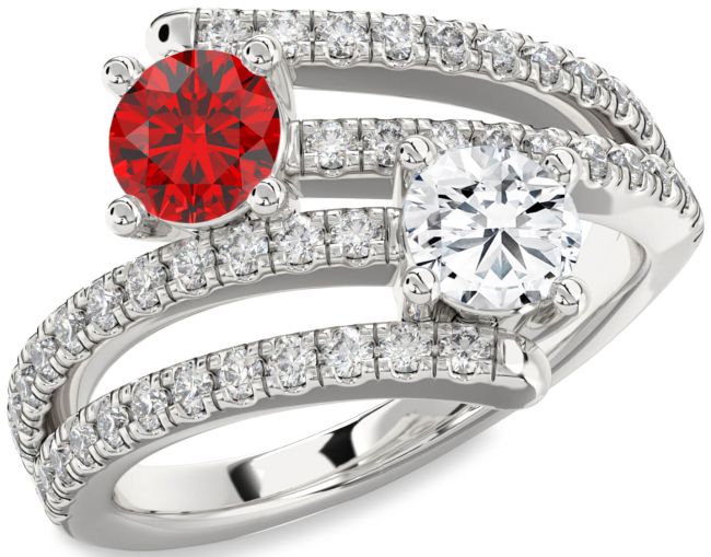 Diamond Silver Round Two Stone Promise Ring