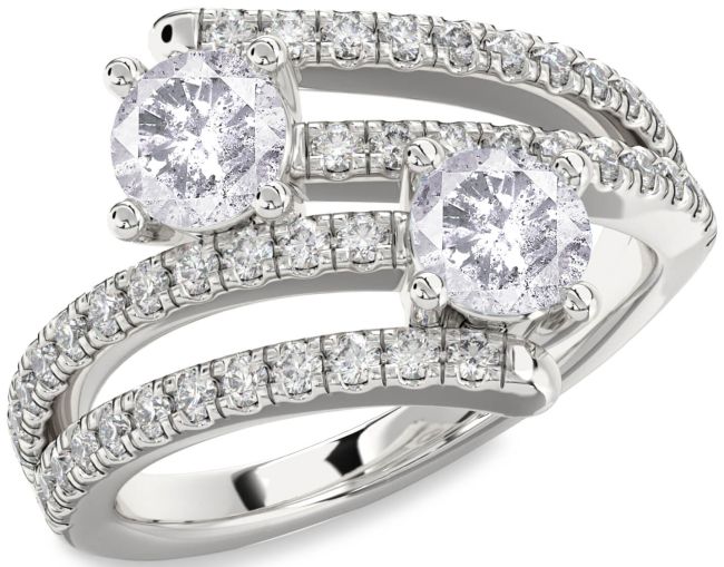 Salt & Pepper Diamond Silver Round Two Stone Ring
