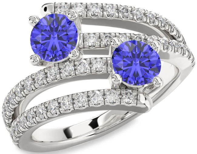 Diamond Tanzanite Silver Round Two Stone Ring